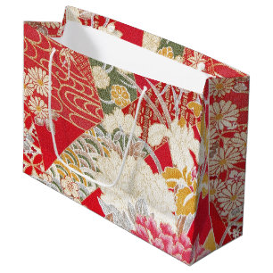 Japanese KIMONO Textile, Floral Pattern Large Gift Bag