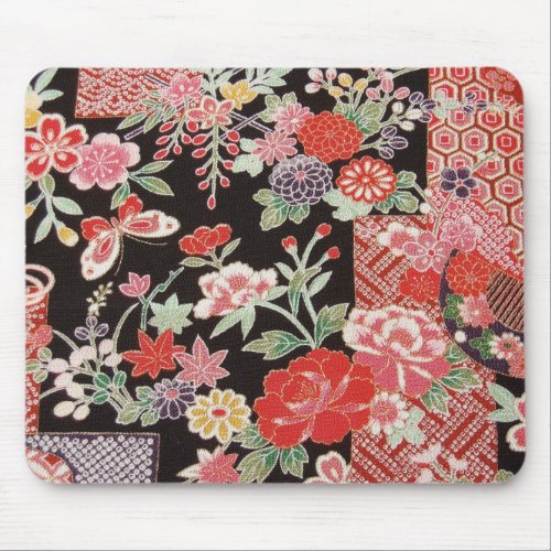 Japanese KIMONO Textile Floral Pattern Mouse Pad