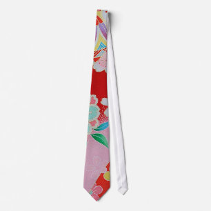 Japanese KIMONO Textile, Floral Pattern Neck Tie