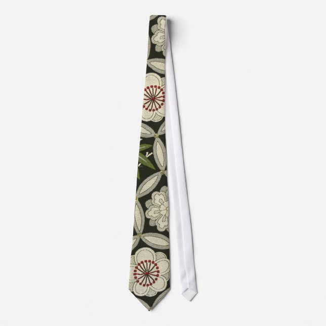 Japanese KIMONO Textile, Floral Pattern Neck Tie (Front)