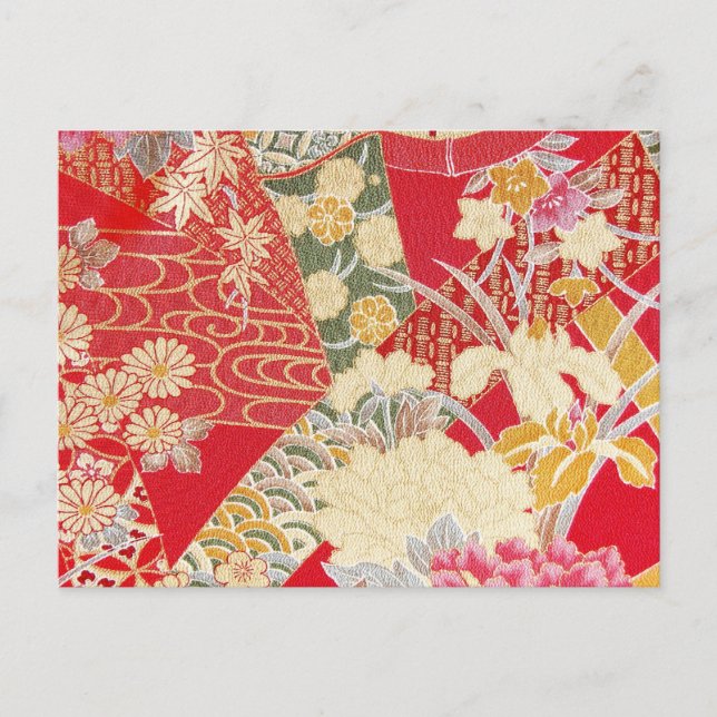 Japanese KIMONO Textile, Floral Pattern Postcard (Front)