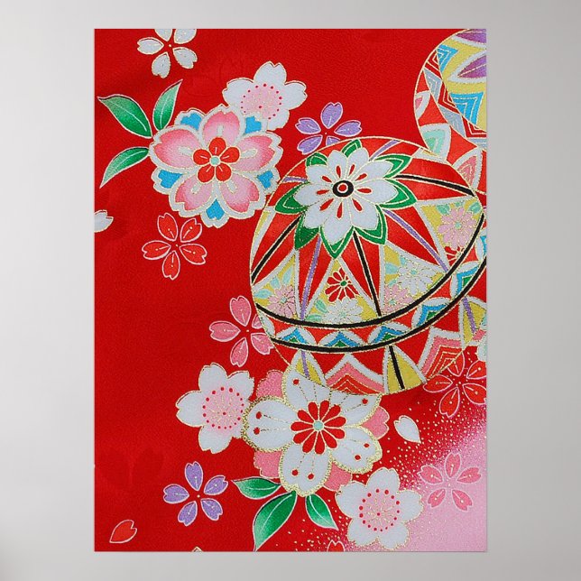 Japanese KIMONO Textile, Floral Pattern Poster (Front)