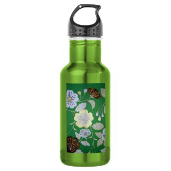 Japanese Kimono Textile  Floral Pattern Stainless Steel Water Bottle by Wagaraya at Zazzle