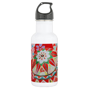 Japanese KIMONO Textile, Floral Pattern Stainless Steel Water Bottle