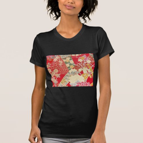 Japanese KIMONO Textile Floral Pattern T_Shirt