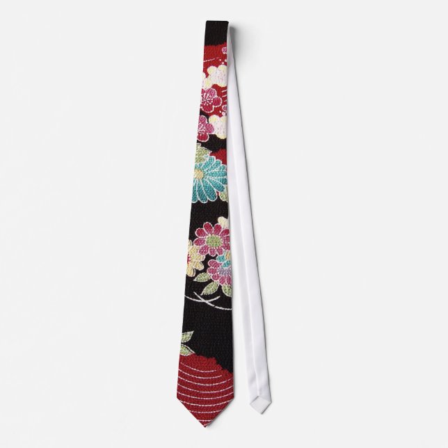 Japanese KIMONO Textile, Floral Pattern Tie (Front)
