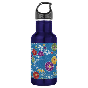 Japanese KIMONO Textile, Floral Pattern Water Bottle