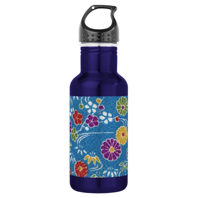 Japanese KIMONO Textile, Floral Pattern Water Bottle (Front)