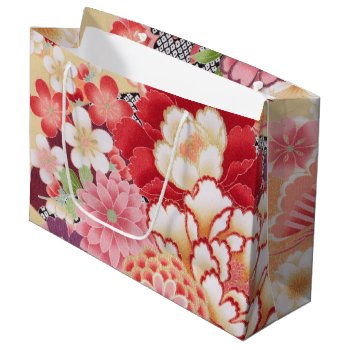 Japanese Kimono Textile  Floret Pattern Large Gift Bag by Wagaraya at Zazzle