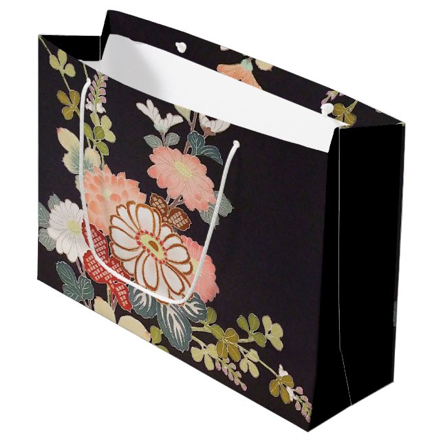 Japanese KIMONO Textile, Floret Pattern Large Gift Bag (Front Angled)