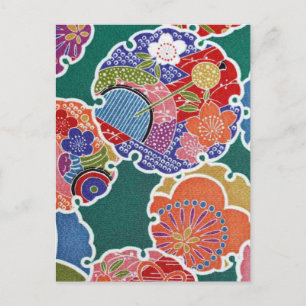 Japanese KIMONO Textile, Floret Pattern Postcard