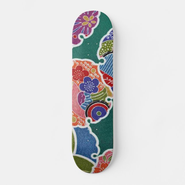 Japanese KIMONO Textile, Floret Pattern Skateboard Deck (Front)