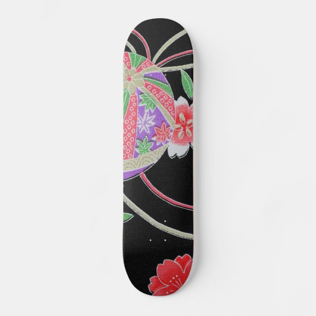 Japanese KIMONO Textile, Floret Pattern Skateboard Deck (Front)