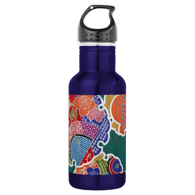 Japanese KIMONO Textile, Floret Pattern Water Bottle (Front)