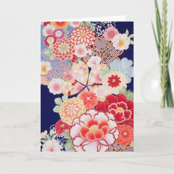 Japanese Kimono Textile  Flower Card by Wagaraya at Zazzle