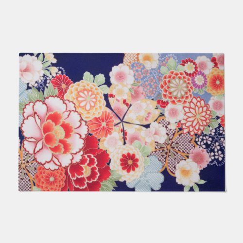 Japanese KIMONO Textile Flower Doormat