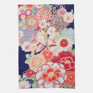 Japanese KIMONO Textile, Flower Kitchen Towel