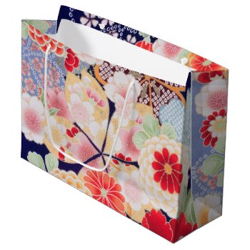 Japanese Kimono Textile  Flower Large Gift Bag by Wagaraya at Zazzle