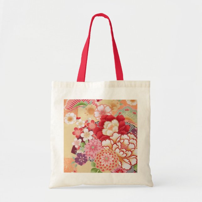 Japanese KIMONO Textile, Flower Tote Bag (Front)