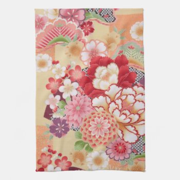 Japanese Kimono Textile  Flower Towel by Wagaraya at Zazzle
