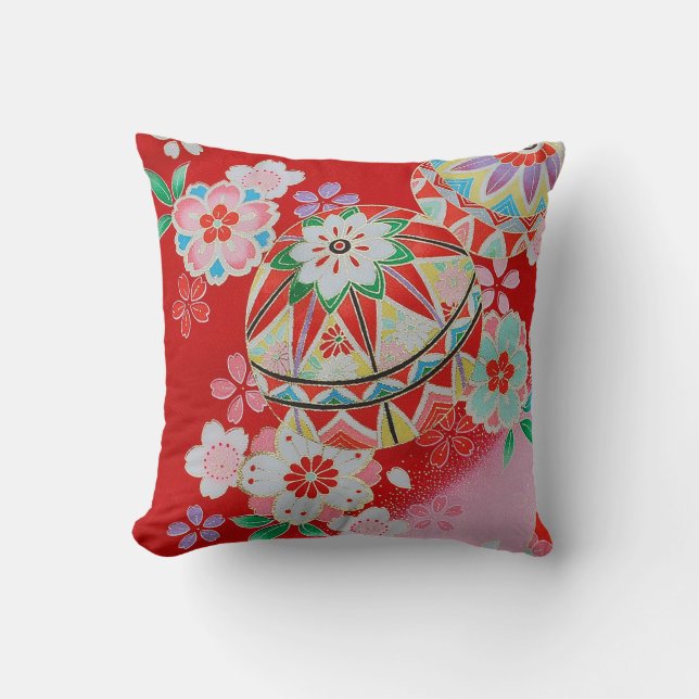 Japanese KIMONO Textile Throw Pillow (Front)