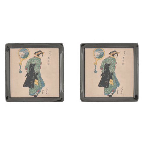 Japanese Kimono Woman Courtesan Artwork Cufflinks