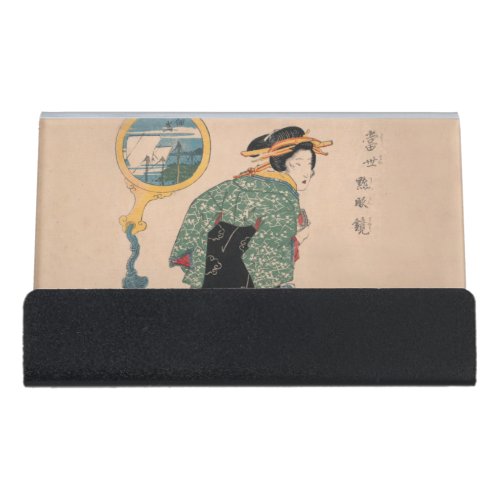 Japanese Kimono Woman Courtesan Artwork Desk Business Card Holder