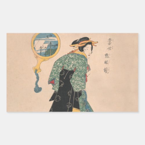 Japanese Kimono Woman Courtesan Artwork Rectangular Sticker