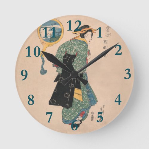 Japanese Kimono Woman Courtesan Artwork Round Clock