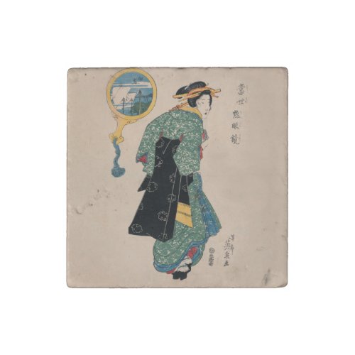 Japanese Kimono Woman Courtesan Artwork Stone Magnet