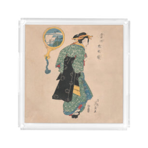 Japanese Kimono Woman: Ukiyo-e Woodblock Print Acrylic Tray