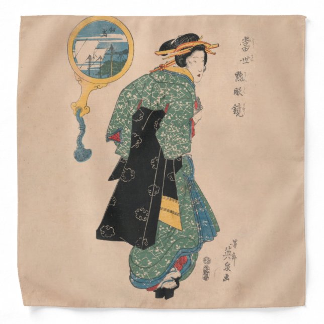 Japanese Kimono Woman: Ukiyo-e Woodblock Print  Bandana (Front)