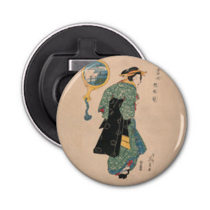 Japanese Kimono Woman: Ukiyo-e Woodblock Print Bottle Opener
