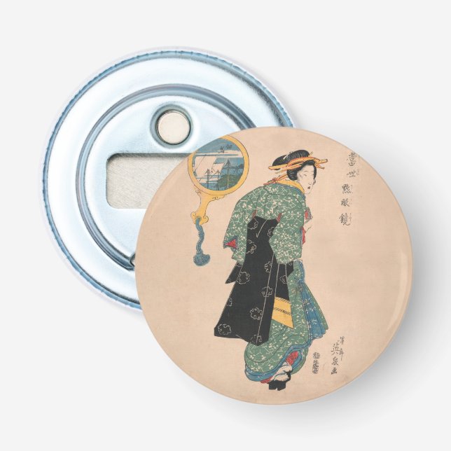 Japanese Kimono Woman: Ukiyo-e Woodblock Print  Bottle Opener (Front)