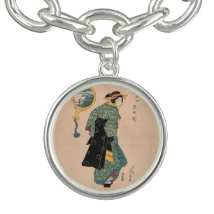 Japanese Kimono Woman: Ukiyo-e Woodblock Print Bracelet