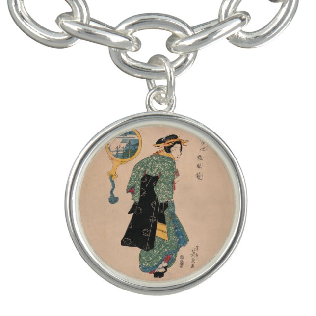 Japanese Kimono Woman: Ukiyo-e Woodblock Print  Bracelet (Design)