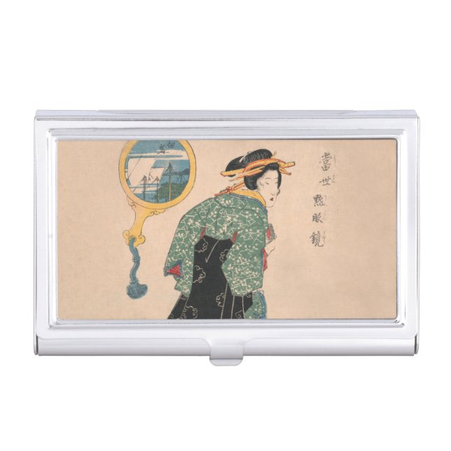 Japanese Kimono Woman: Ukiyo-e Woodblock Print  Business Card Case (Front)