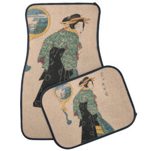 Japanese Kimono Woman: Ukiyo-e Woodblock Print Car Floor Mat