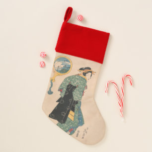 Japanese Kimono Woman: Ukiyo-e Woodblock Print Christmas Stocking