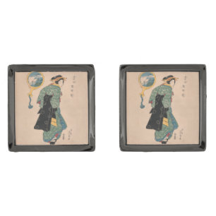 Japanese Kimono Woman: Ukiyo-e Woodblock Print  Cufflinks