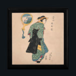 Japanese Kimono Woman: Ukiyo-e Woodblock Print  Gift Box<br><div class="desc">Step into the exquisite world of traditional Japanese art with this beautiful antique woodblock print. This captivating artwork depicts a woman, dressed in an intricately patterned kimono, with a unique mirror. Her elegant posture and the detailed portrayal of her attire, featuring a rich green kimono with a delicate white pattern...</div>