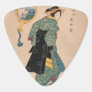 Japanese Kimono Woman: Ukiyo-e Woodblock Print  Guitar Pick