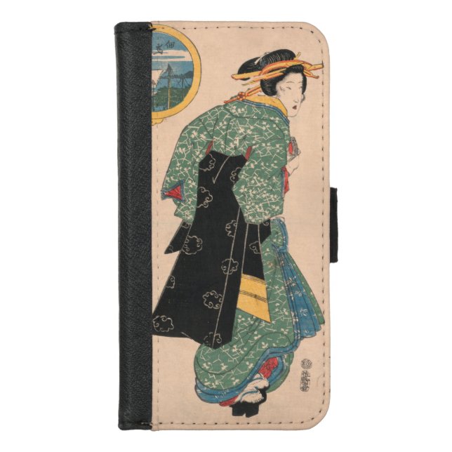 Japanese Kimono Woman: Ukiyo-e Woodblock Print  iPhone Wallet Case (Front)