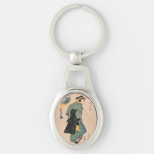 Japanese Kimono Woman: Ukiyo-e Woodblock Print  Keychain (Front)