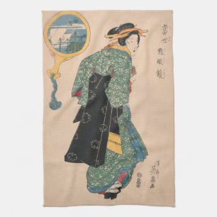 Japanese Kimono Woman: Ukiyo-e Woodblock Print  Kitchen Towel