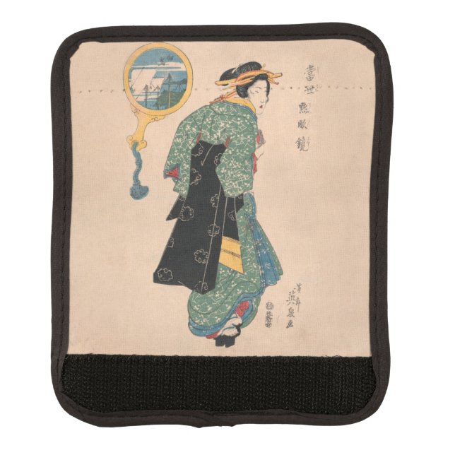 Japanese Kimono Woman: Ukiyo-e Woodblock Print  Luggage Handle Wrap (Front)
