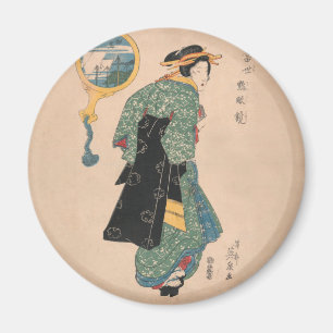 Japanese Kimono Woman: Ukiyo-e Woodblock Print Magnet