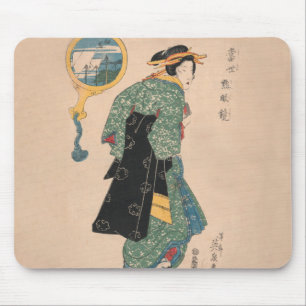Japanese Kimono Woman: Ukiyo-e Woodblock Print Mouse Pad