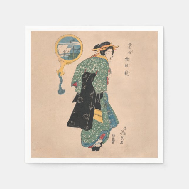 Japanese Kimono Woman: Ukiyo-e Woodblock Print  Napkins (Front)