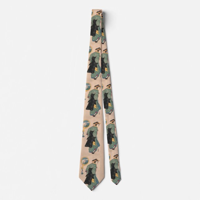 Japanese Kimono Woman: Ukiyo-e Woodblock Print  Neck Tie (Front)